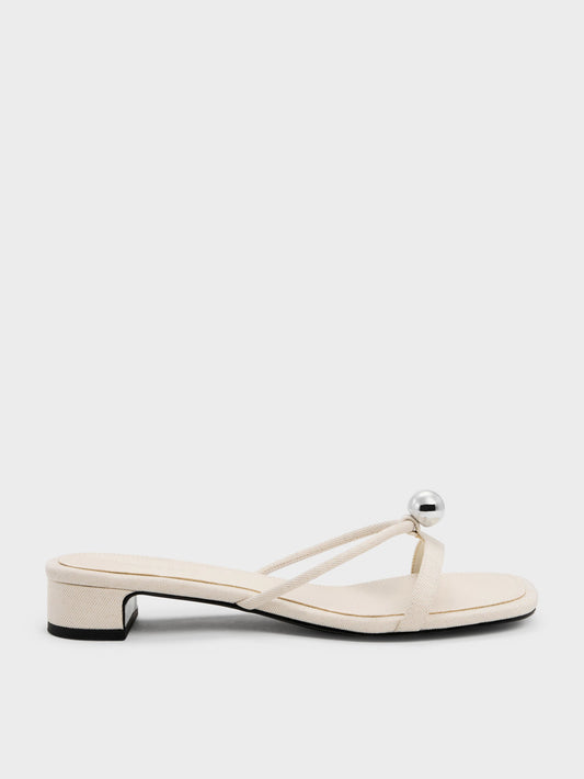 CHARLES & KEITH Everyday / Georgie Linen Metal-Ball Heeled Mules - Chalk