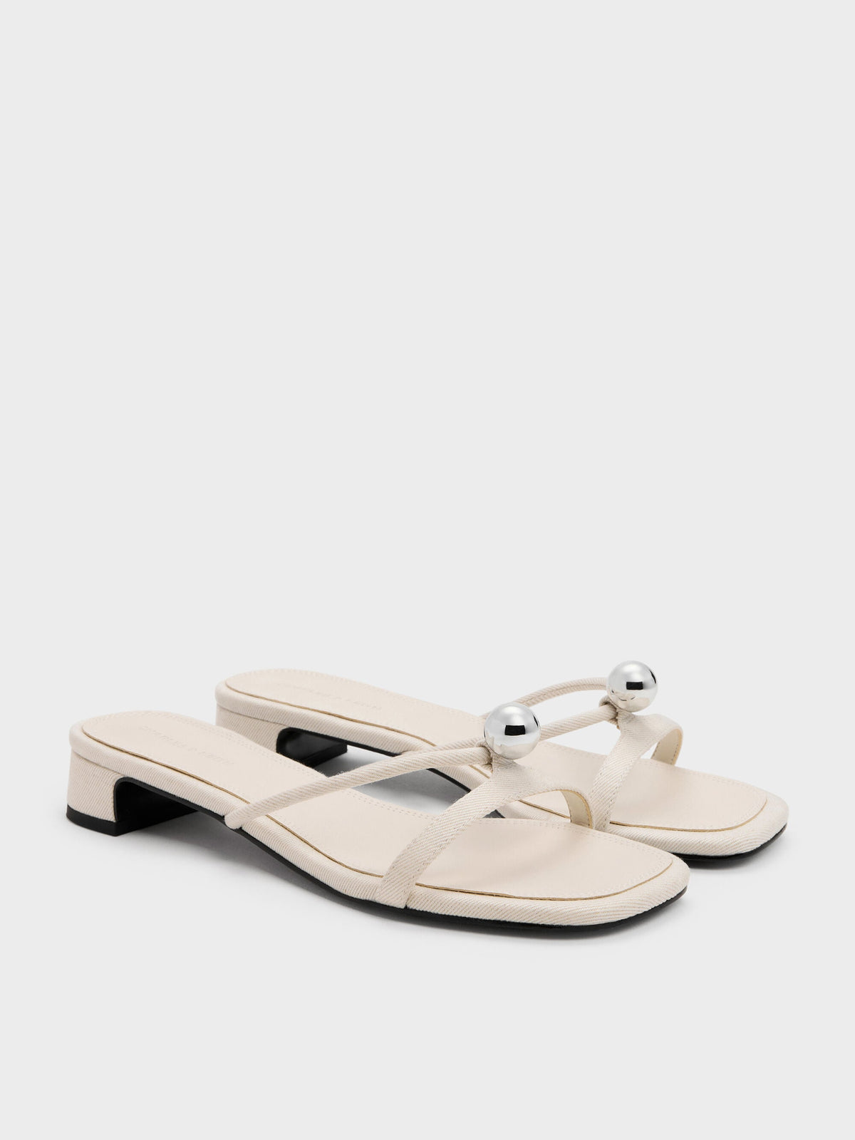 CHARLES & KEITH Everyday / Georgie Linen Metal-Ball Heeled Mules - Chalk