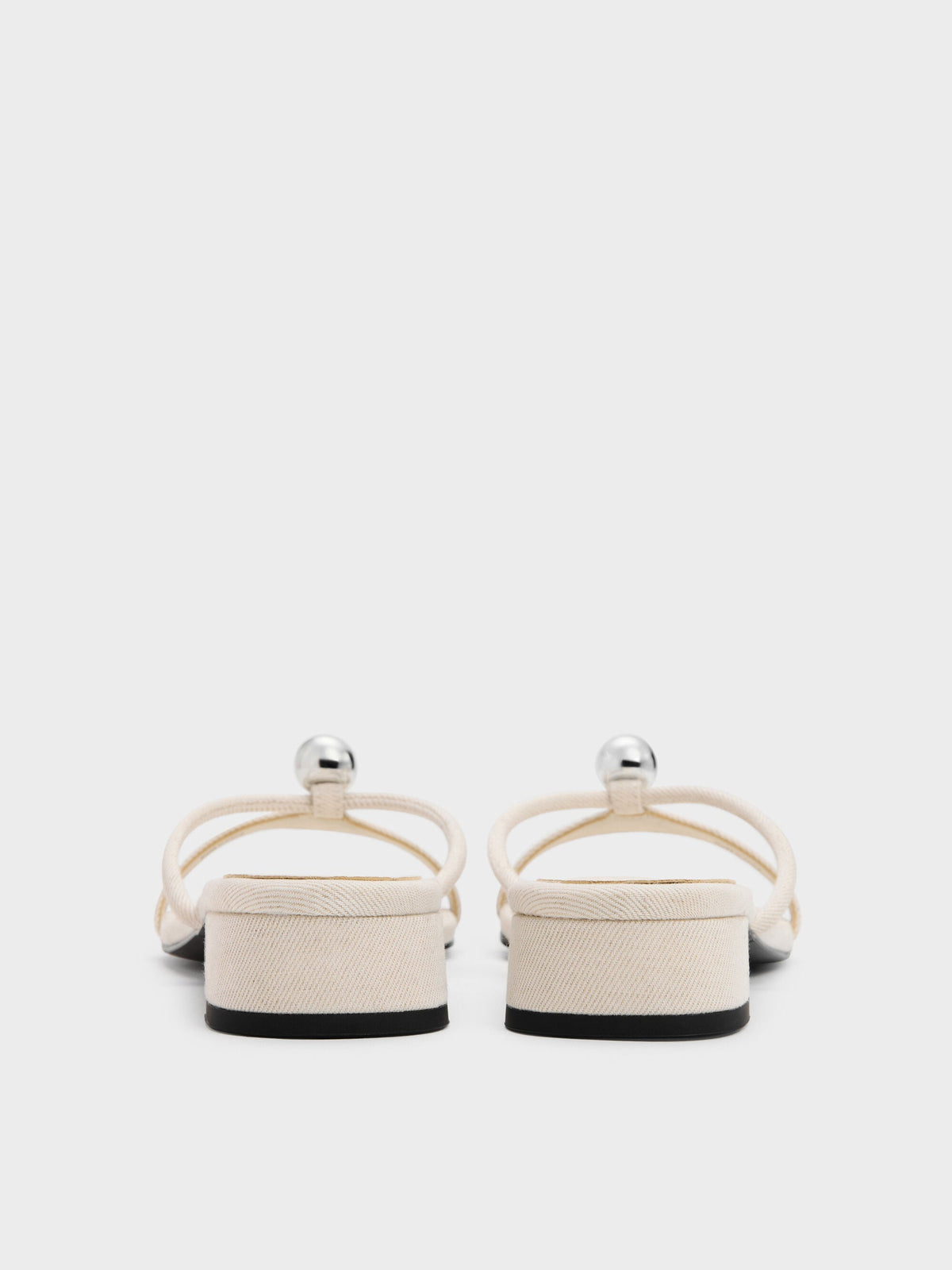 CHARLES & KEITH Everyday / Georgie Linen Metal-Ball Heeled Mules - Chalk