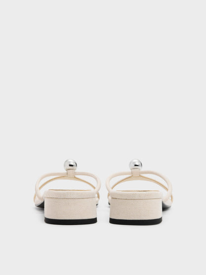 CHARLES & KEITH Everyday / Georgie Linen Metal-Ball Heeled Mules - Chalk