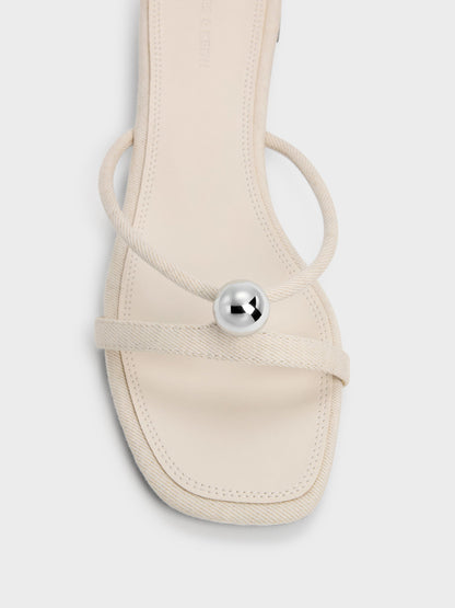 CHARLES & KEITH Everyday / Georgie Linen Metal-Ball Heeled Mules - Chalk
