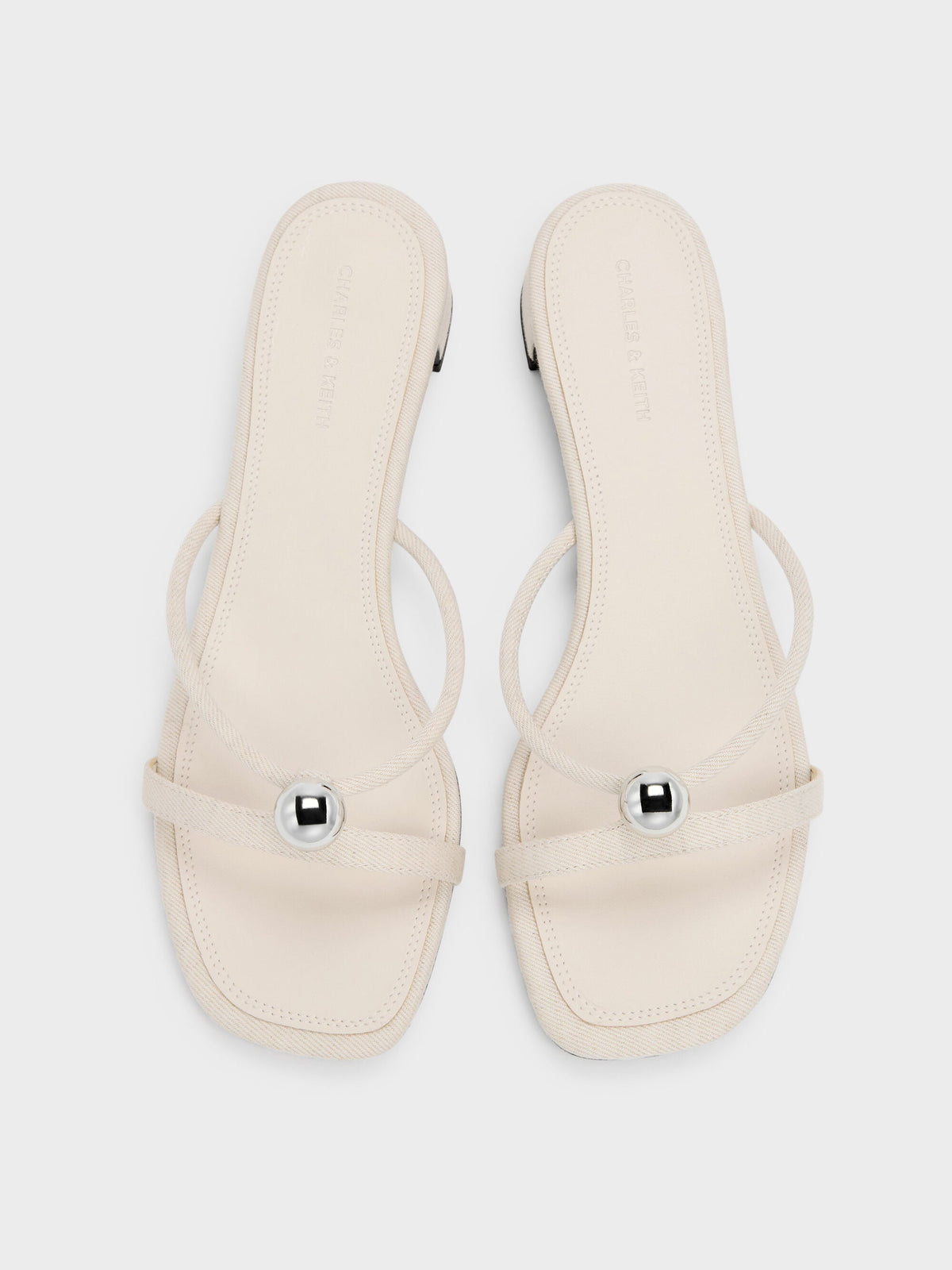 CHARLES & KEITH Everyday / Georgie Linen Metal-Ball Heeled Mules - Chalk