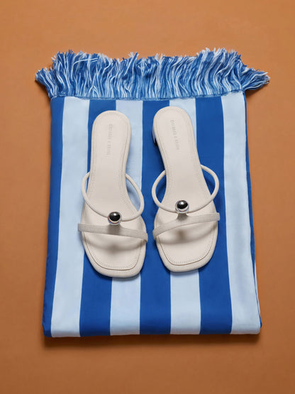 CHARLES & KEITH Everyday / Georgie Linen Metal-Ball Heeled Mules - Chalk