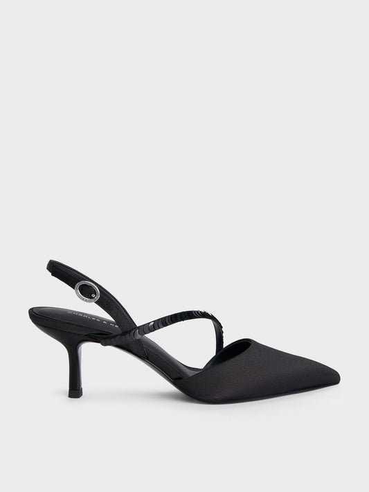 CHARLES & KEITH Great Value / Briella Sequinned Slingback Pumps - Black Textured