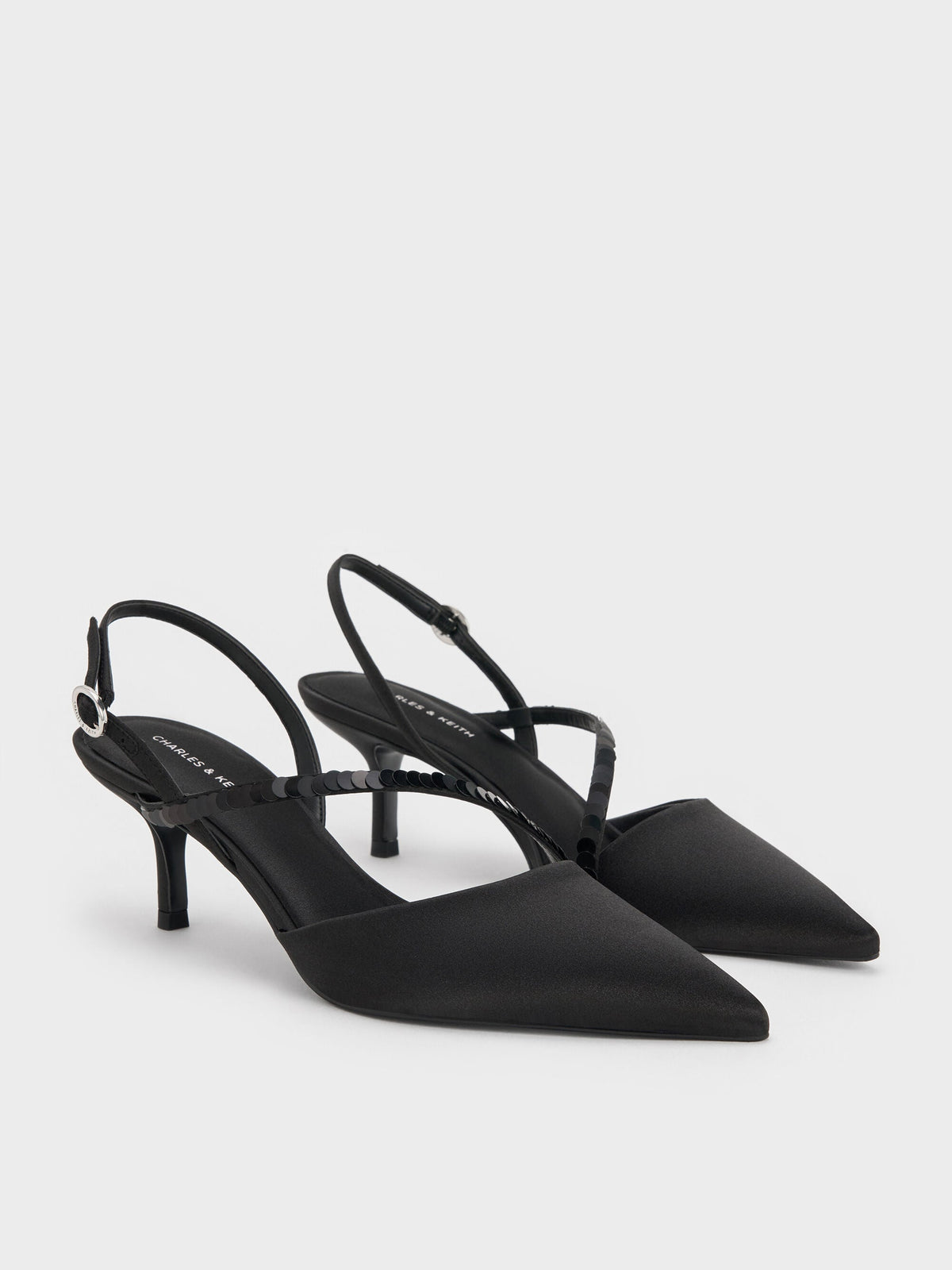 CHARLES & KEITH Great Value / Briella Sequinned Slingback Pumps - Black Textured