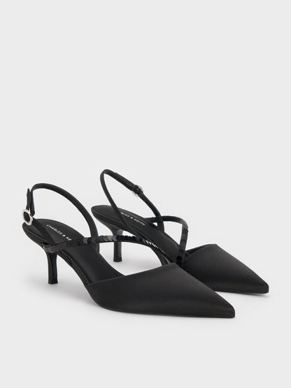 CHARLES & KEITH Great Value / Briella Sequinned Slingback Pumps - Black Textured