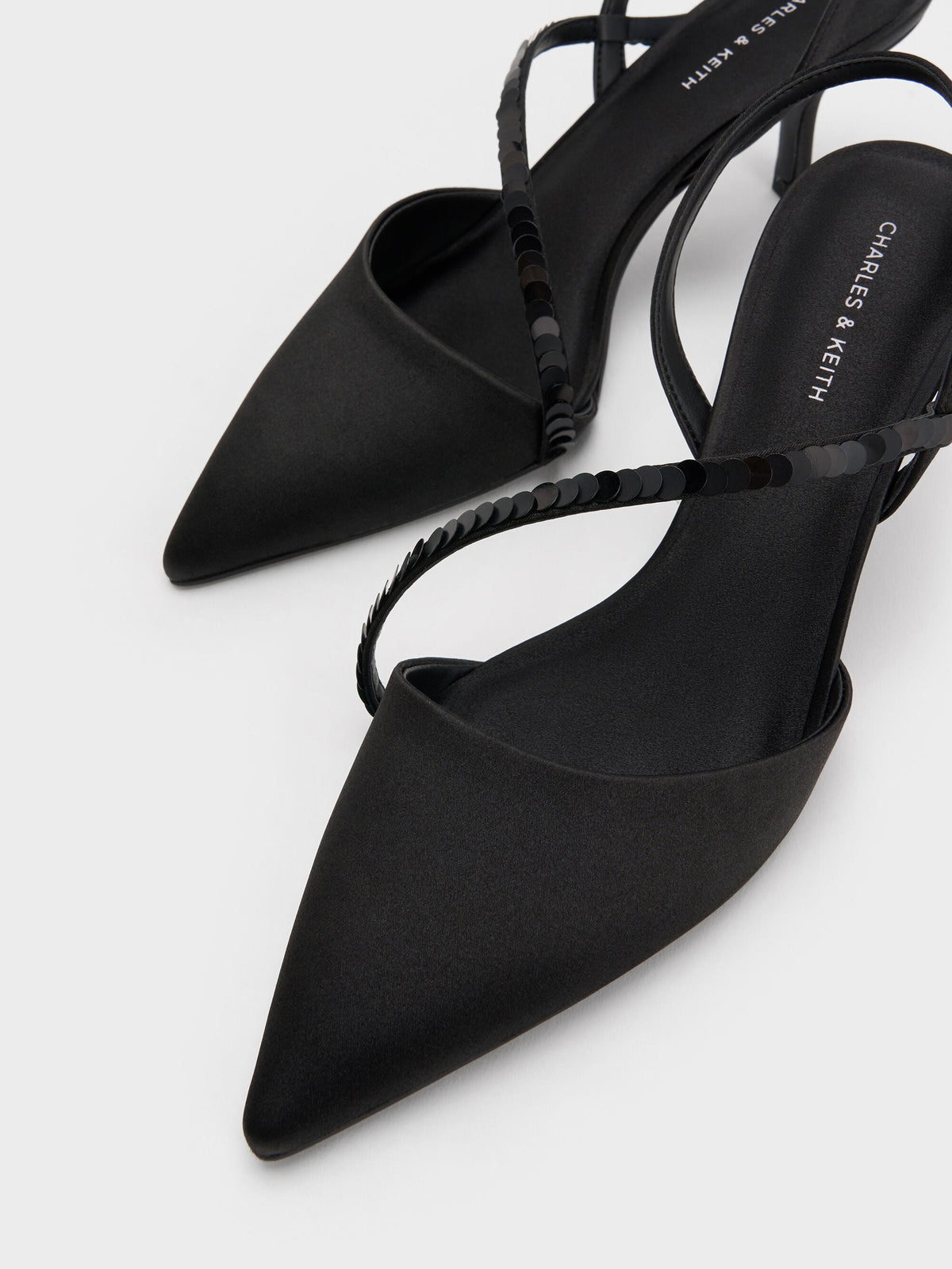 CHARLES & KEITH Great Value / Briella Sequinned Slingback Pumps - Black Textured