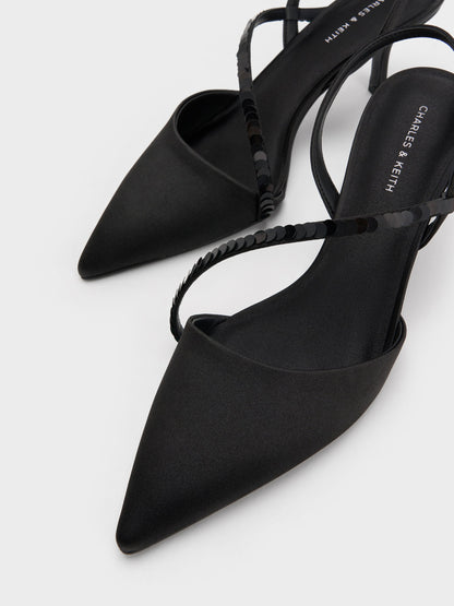 CHARLES & KEITH Great Value / Briella Sequinned Slingback Pumps - Black Textured