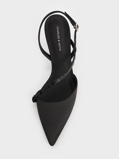 CHARLES & KEITH Great Value / Briella Sequinned Slingback Pumps - Black Textured