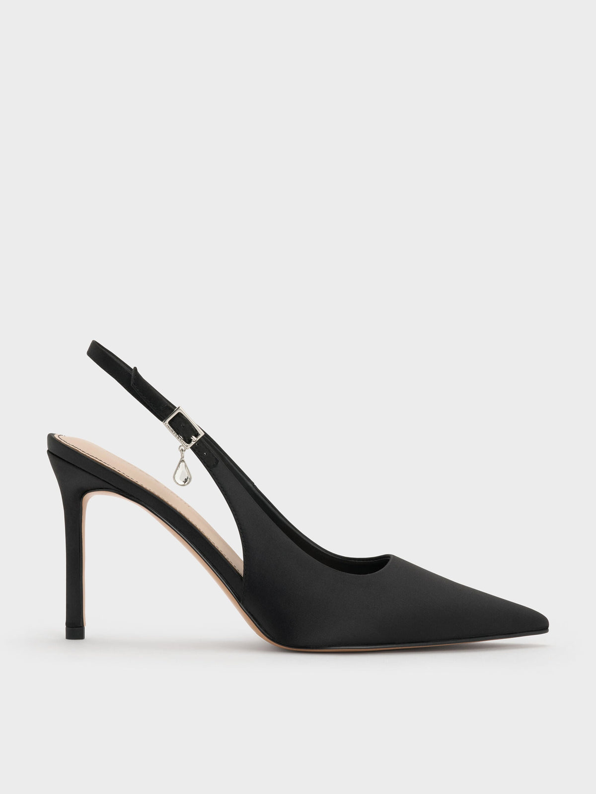 CHARLES & KEITH Hot Sale / Teardrop-Crystal Pointed Slingback Pumps - Black Textured