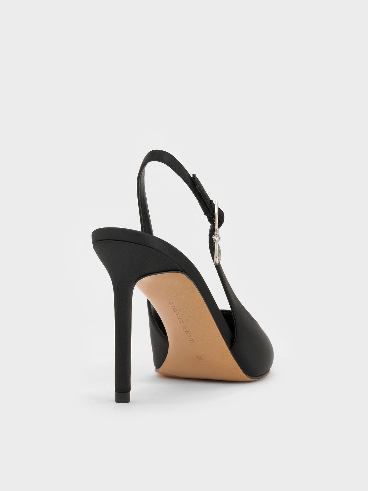 CHARLES & KEITH Hot Sale / Teardrop-Crystal Pointed Slingback Pumps - Black Textured