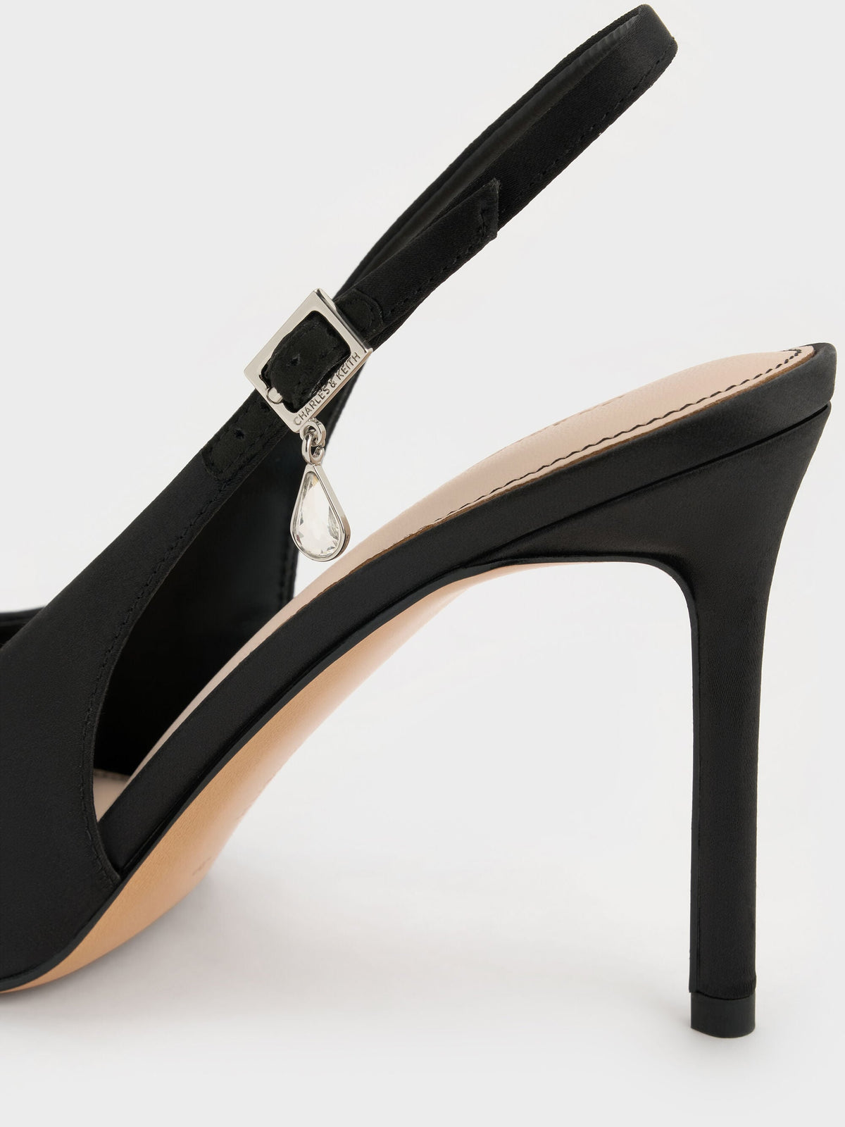 CHARLES & KEITH Hot Sale / Teardrop-Crystal Pointed Slingback Pumps - Black Textured