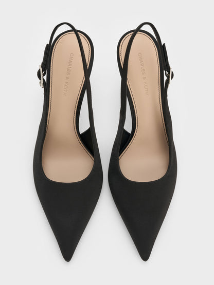 CHARLES & KEITH Hot Sale / Teardrop-Crystal Pointed Slingback Pumps - Black Textured