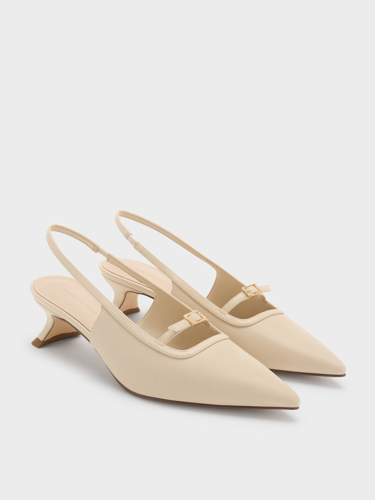 CHARLES & KEITH Exclusive / Buckle-Strap Slingback Pumps - Beige