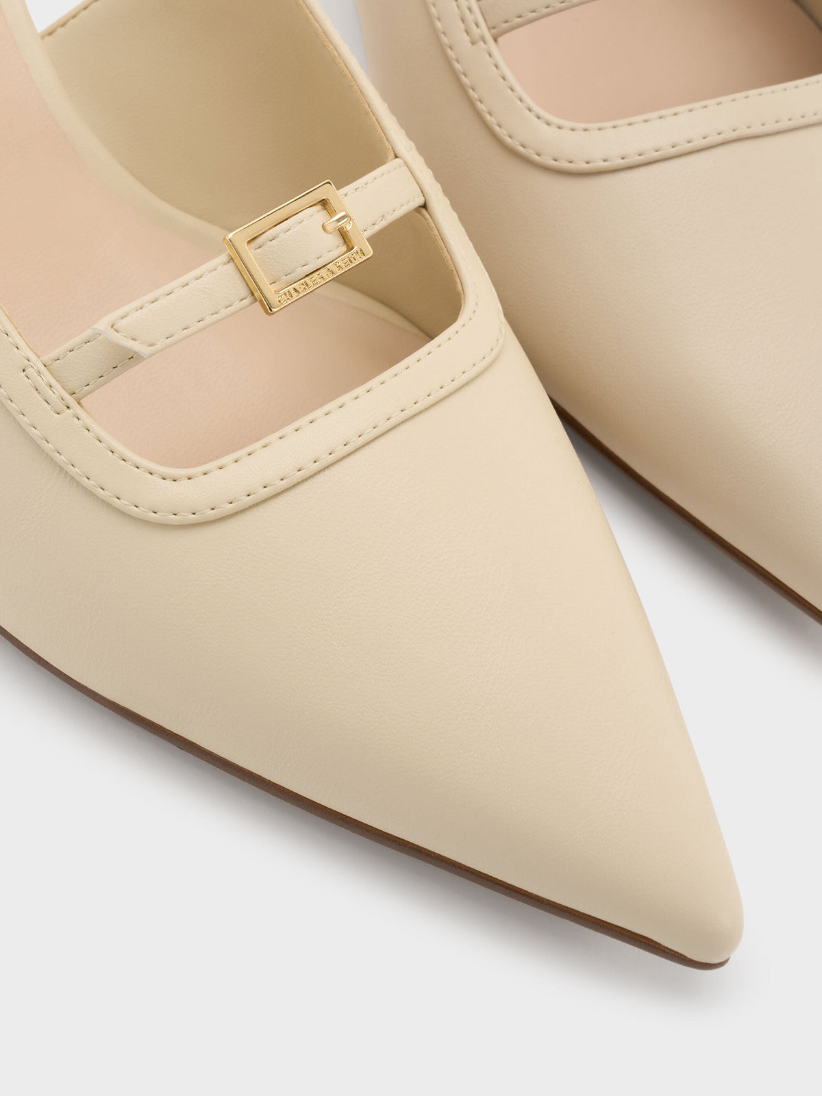 CHARLES & KEITH Exclusive / Buckle-Strap Slingback Pumps - Beige