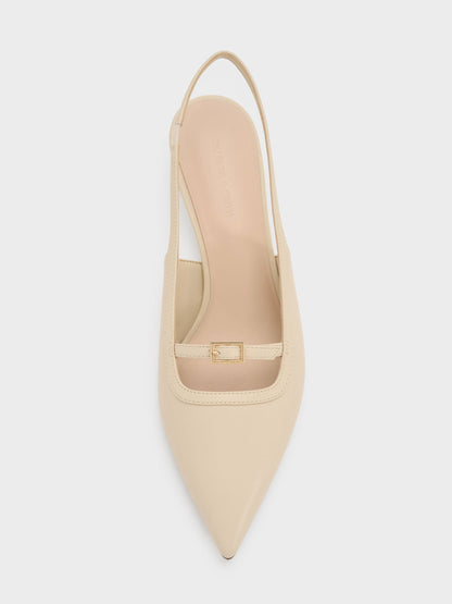 CHARLES & KEITH Exclusive / Buckle-Strap Slingback Pumps - Beige