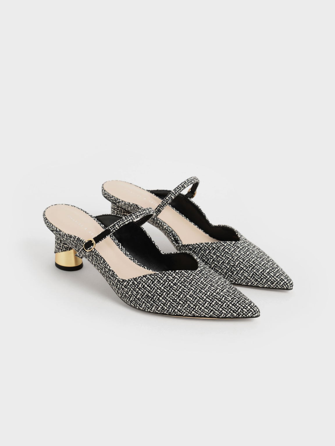 CHARLES & KEITH Popular / Cammie Tweed Metallic-Heel Mules - Multi