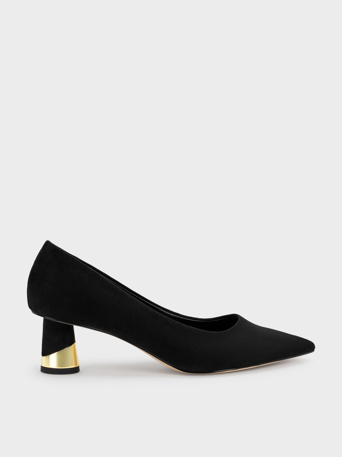 CHARLES & KEITH Exclusive / Cammie Faux Suede Metallic-Heel Pumps - Black Textured