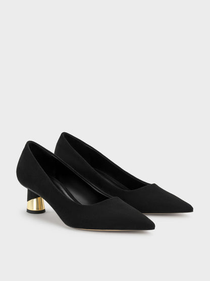 CHARLES & KEITH Exclusive / Cammie Faux Suede Metallic-Heel Pumps - Black Textured