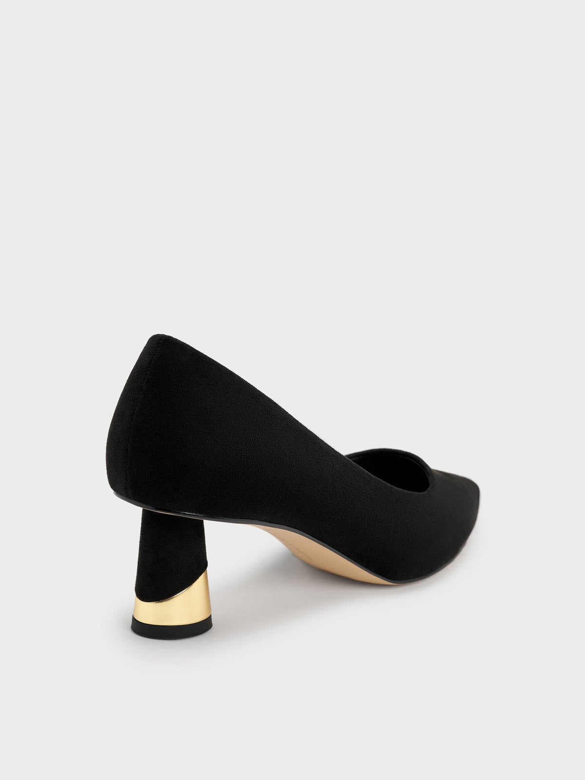 CHARLES & KEITH Exclusive / Cammie Faux Suede Metallic-Heel Pumps - Black Textured