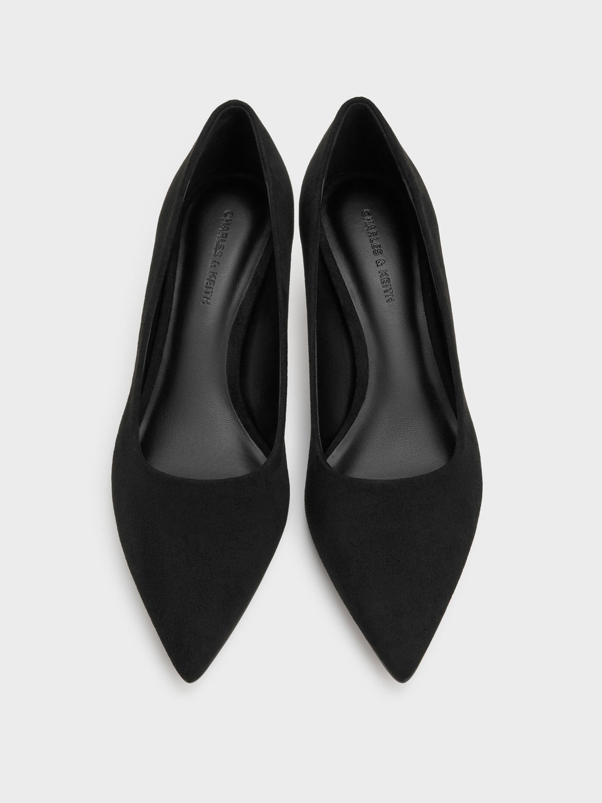 CHARLES & KEITH Exclusive / Cammie Faux Suede Metallic-Heel Pumps - Black Textured