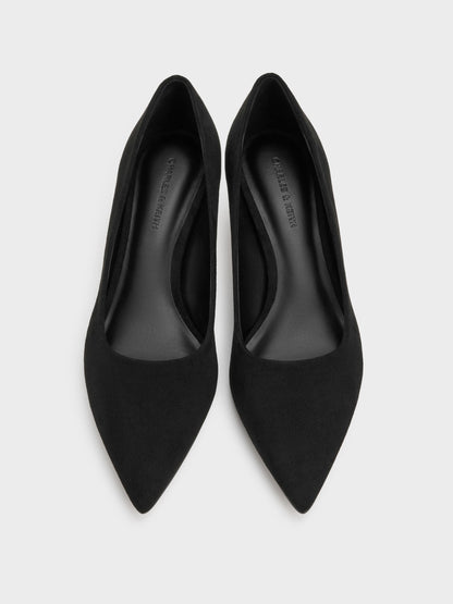 CHARLES & KEITH Exclusive / Cammie Faux Suede Metallic-Heel Pumps - Black Textured