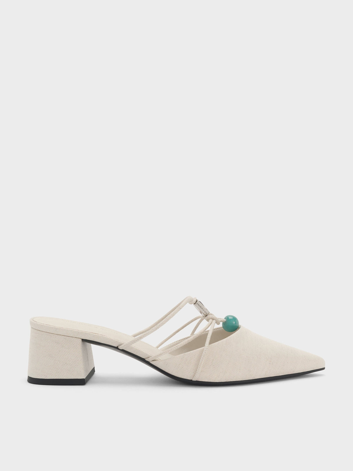 CHARLES & KEITH Quality / Georgie Linen Bead Pointed Mules - Chalk