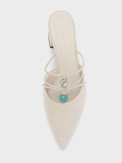 CHARLES & KEITH Quality / Georgie Linen Bead Pointed Mules - Chalk