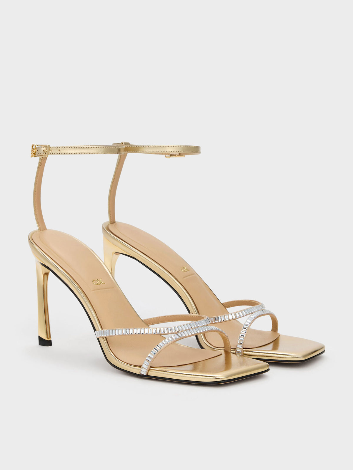 CHARLES & KEITH New / Jaylene Gem Stiletto Sandals - Gold