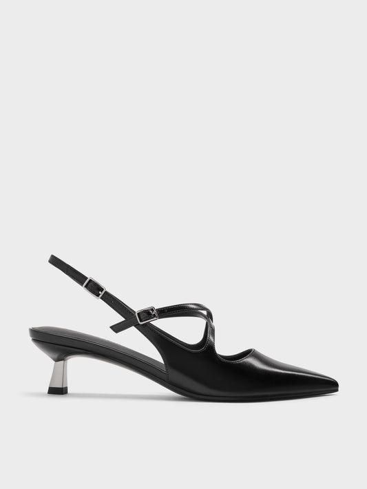 CHARLES & KEITH Special Offer / Pauline Patent Crossover Kitten Heels - Black