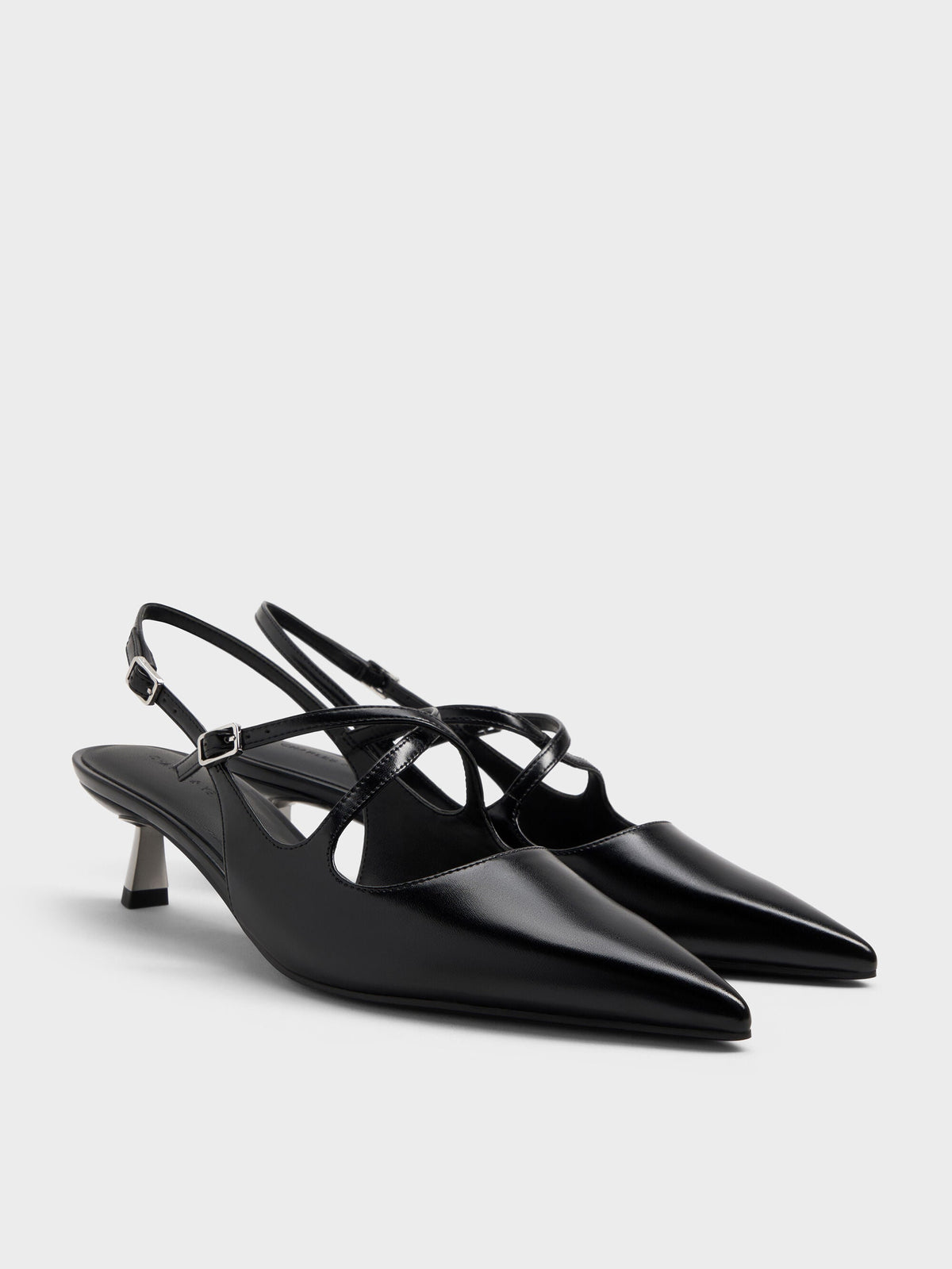 CHARLES & KEITH Special Offer / Pauline Patent Crossover Kitten Heels - Black