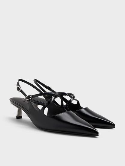 CHARLES & KEITH Special Offer / Pauline Patent Crossover Kitten Heels - Black