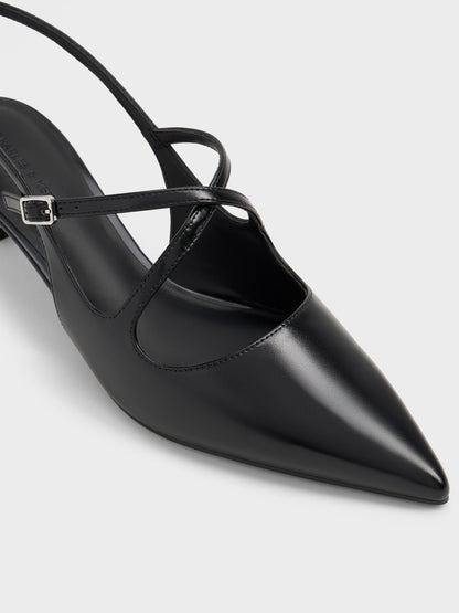 CHARLES & KEITH Special Offer / Pauline Patent Crossover Kitten Heels - Black