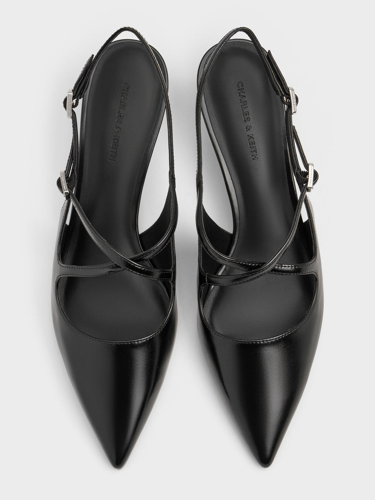 CHARLES & KEITH Special Offer / Pauline Patent Crossover Kitten Heels - Black