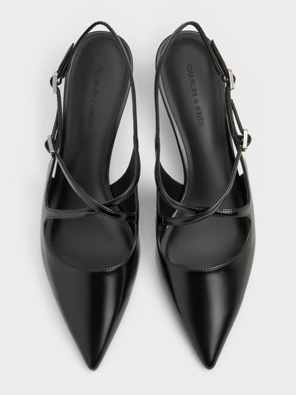 CHARLES & KEITH Special Offer / Pauline Patent Crossover Kitten Heels - Black