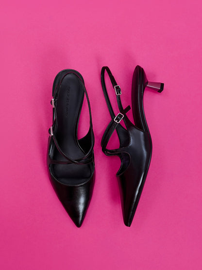 CHARLES & KEITH Special Offer / Pauline Patent Crossover Kitten Heels - Black