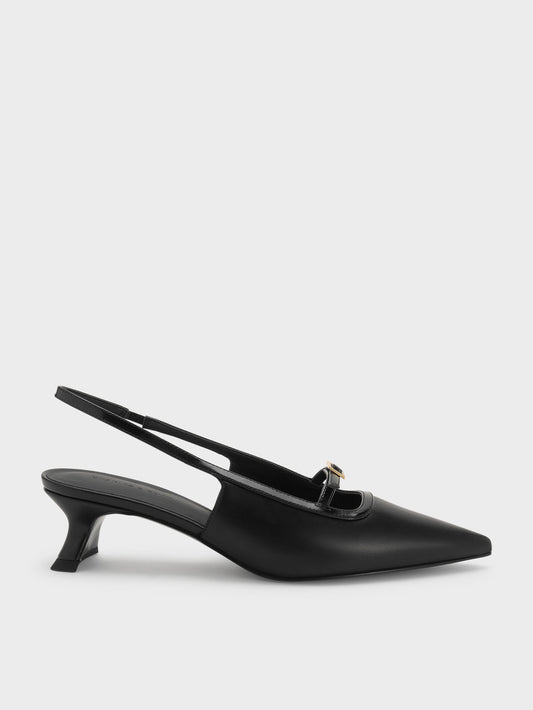 CHARLES & KEITH New / Buckle-Strap Slingback Pumps - Black