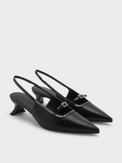 CHARLES & KEITH New / Buckle-Strap Slingback Pumps - Black