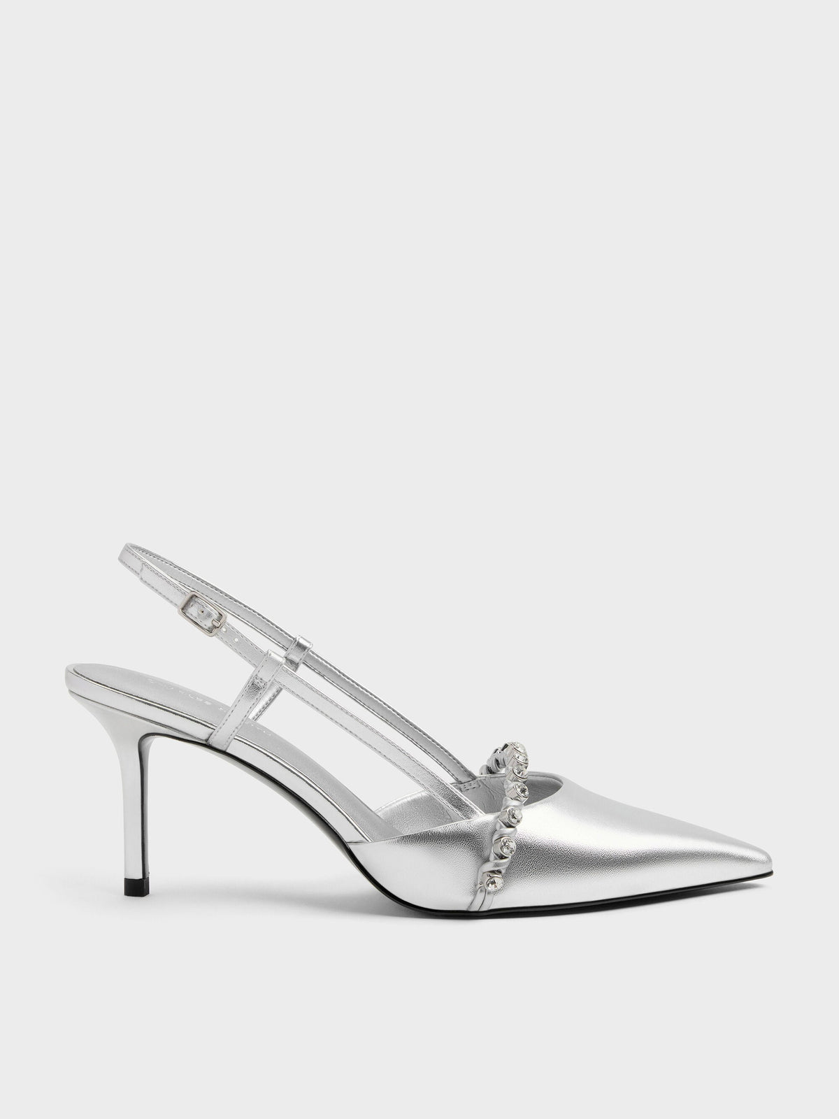 CHARLES & KEITH Trusted / Metallic Crystal Slingback Pumps - Silver