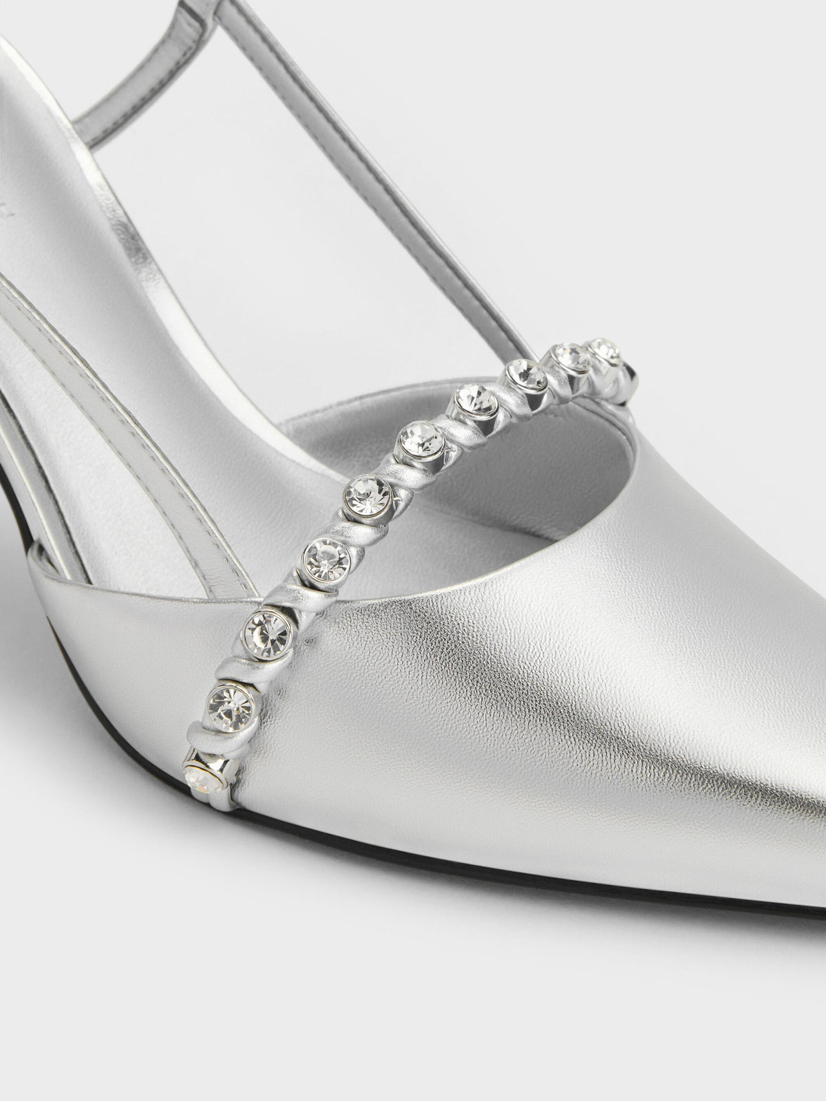 CHARLES & KEITH Trusted / Metallic Crystal Slingback Pumps - Silver