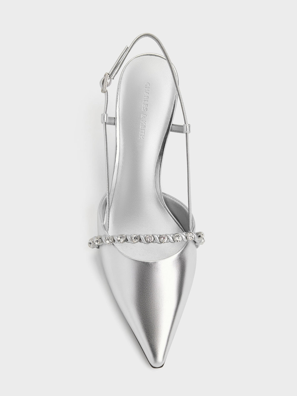 CHARLES & KEITH Trusted / Metallic Crystal Slingback Pumps - Silver