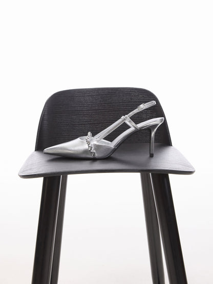 CHARLES & KEITH Trusted / Metallic Crystal Slingback Pumps - Silver