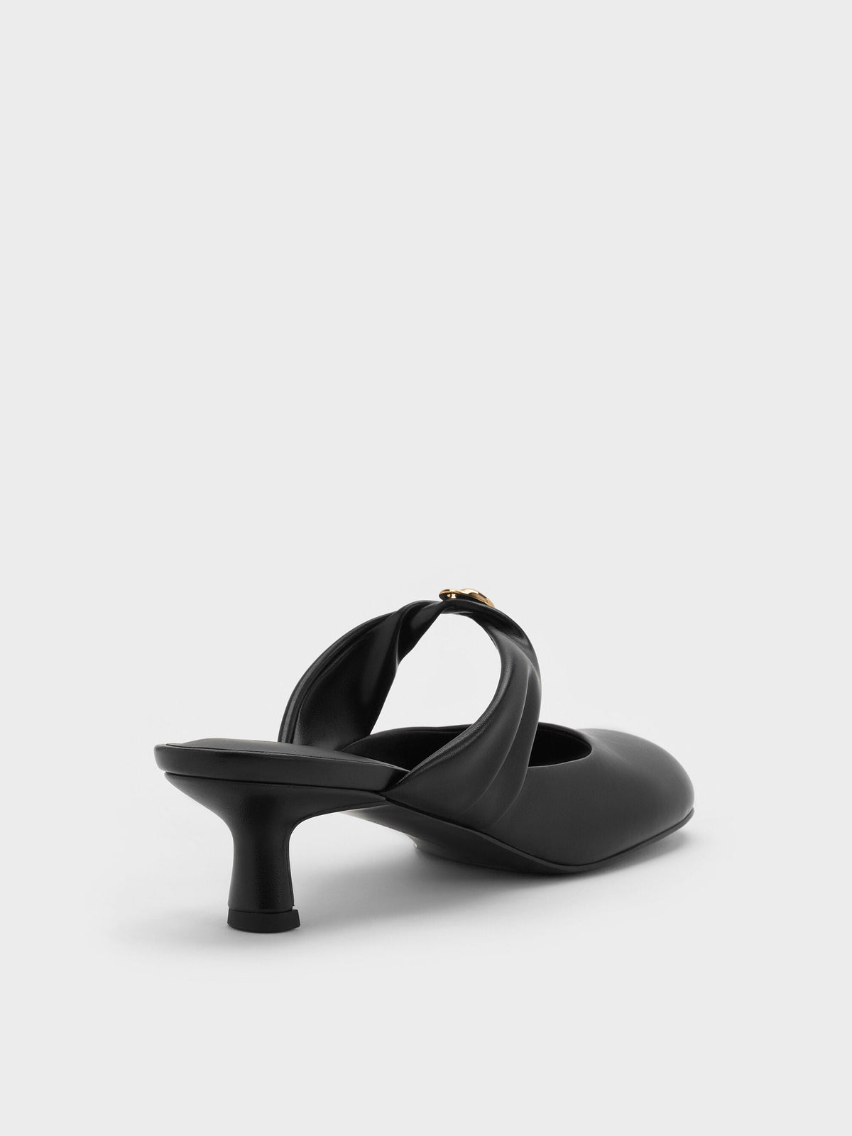 CHARLES & KEITH New / Metallic-Accent Twisted-Strap Heeled Mules - Black