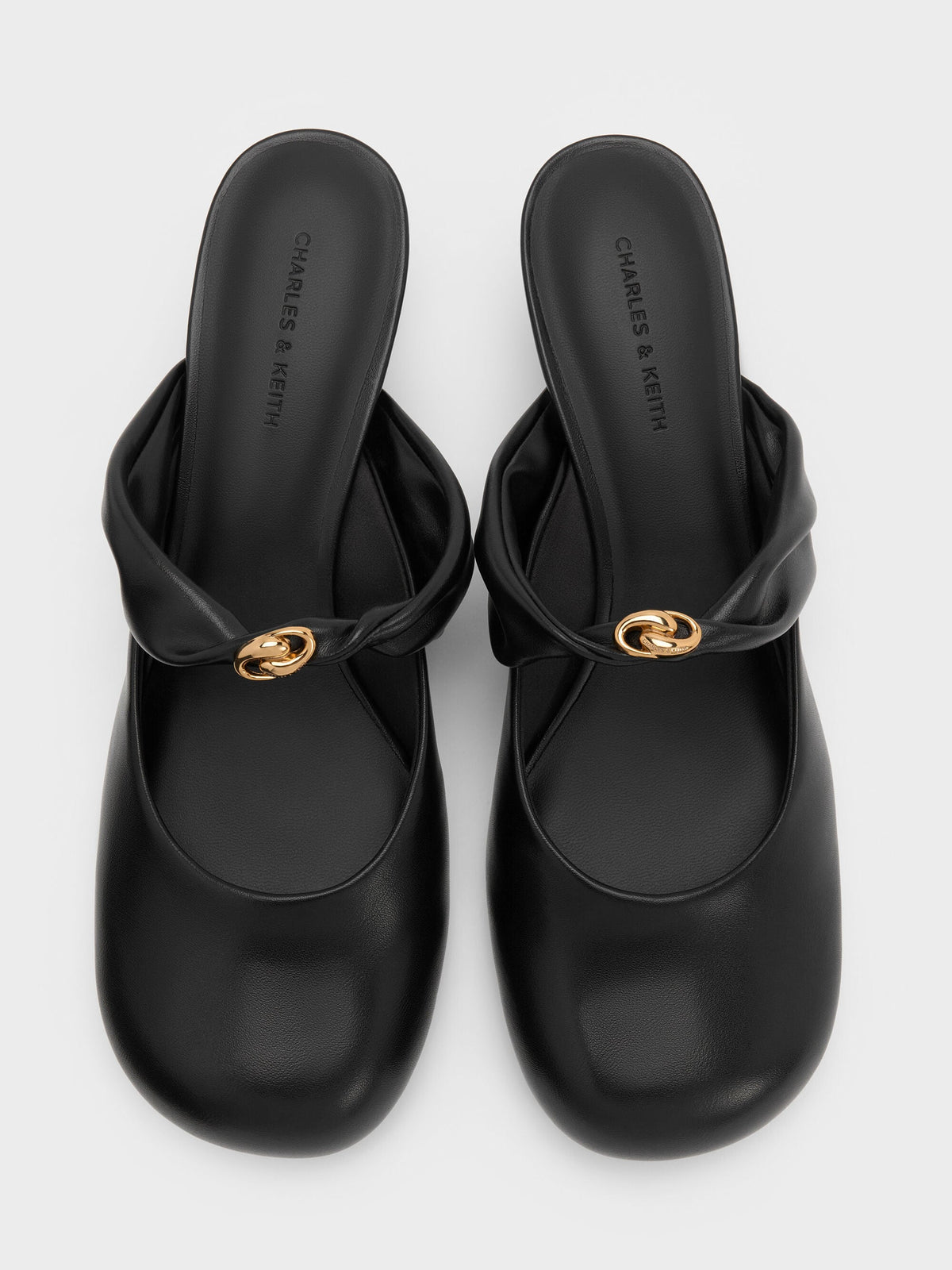 CHARLES & KEITH New / Metallic-Accent Twisted-Strap Heeled Mules - Black