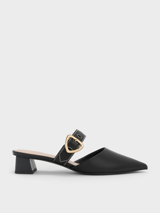 CHARLES & KEITH Premium / Sepphe Buckle-Strap Heeled Mules - Black
