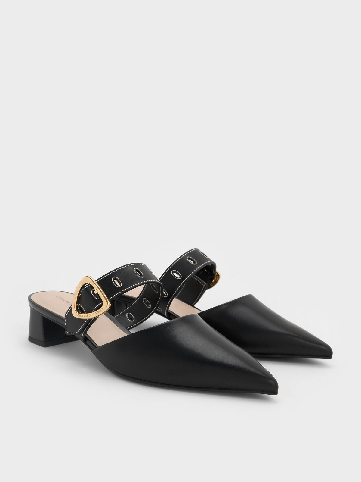 CHARLES & KEITH Premium / Sepphe Buckle-Strap Heeled Mules - Black