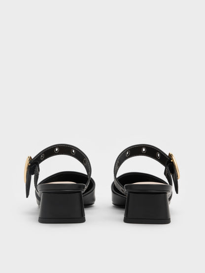 CHARLES & KEITH Premium / Sepphe Buckle-Strap Heeled Mules - Black