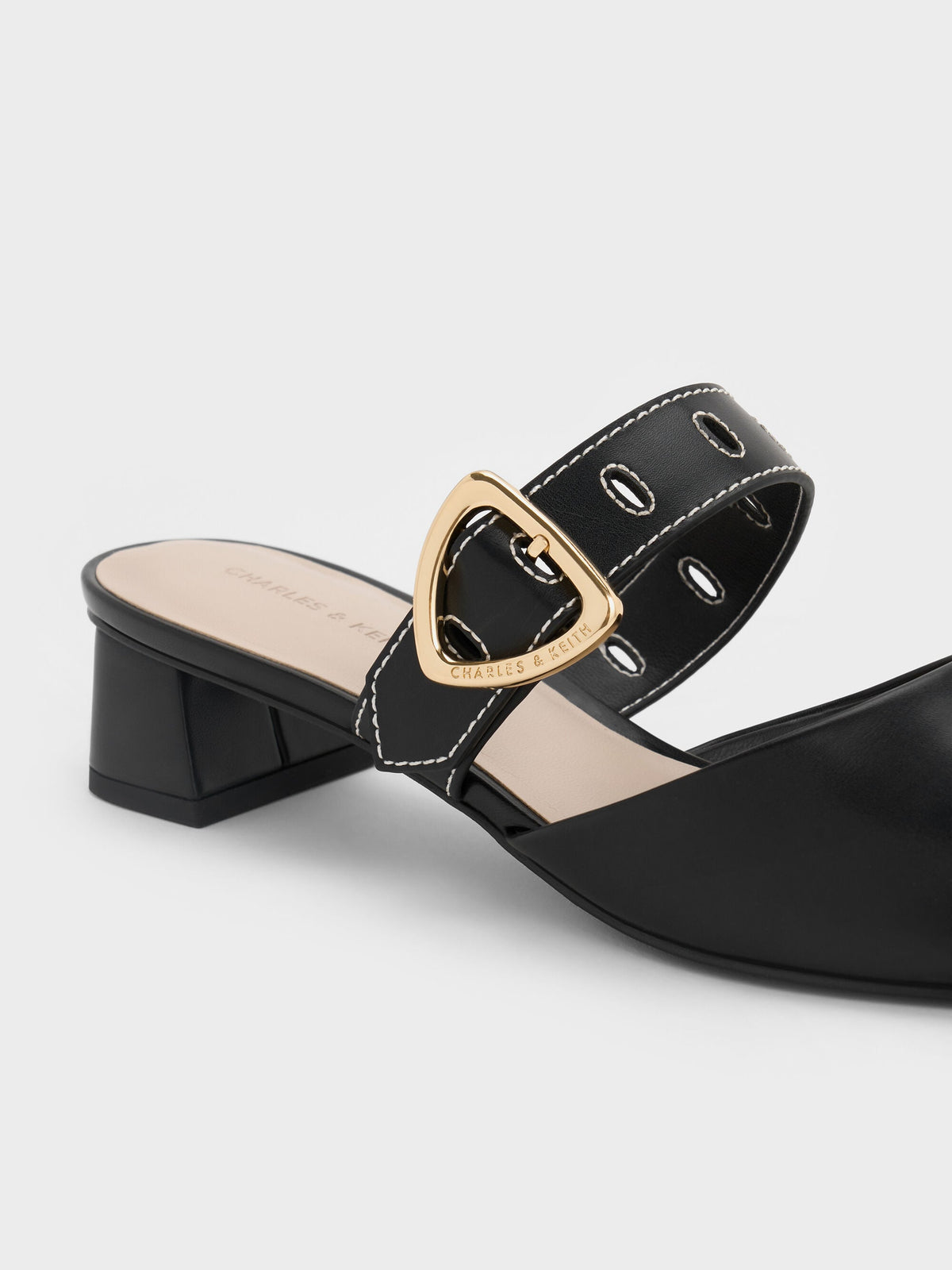 CHARLES & KEITH Premium / Sepphe Buckle-Strap Heeled Mules - Black