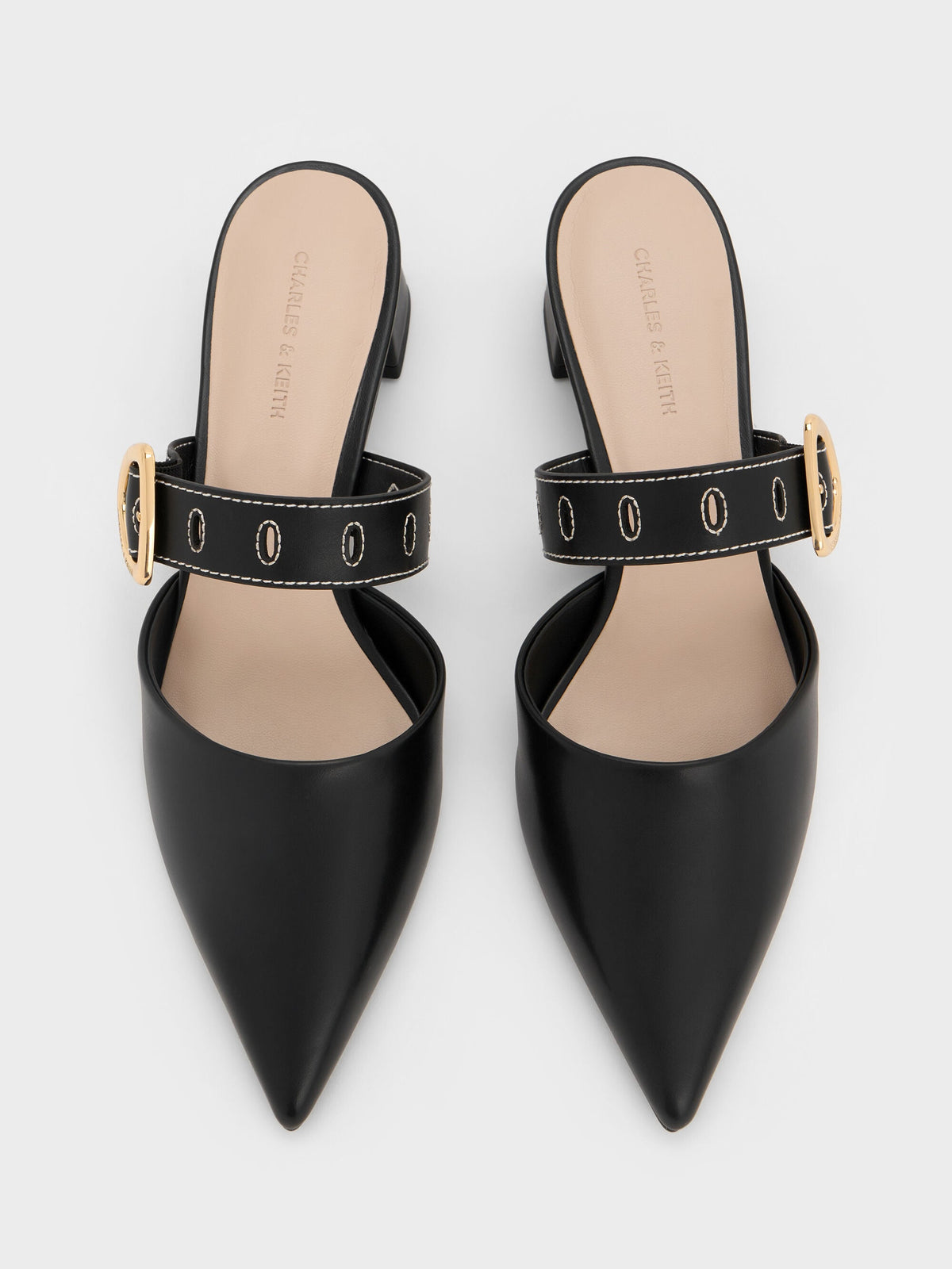 CHARLES & KEITH Premium / Sepphe Buckle-Strap Heeled Mules - Black
