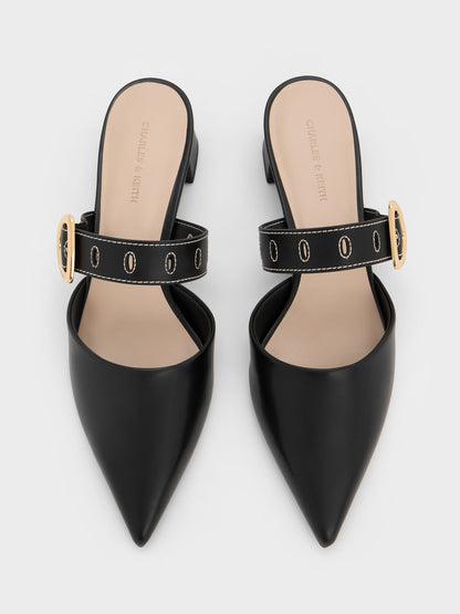 CHARLES & KEITH Premium / Sepphe Buckle-Strap Heeled Mules - Black